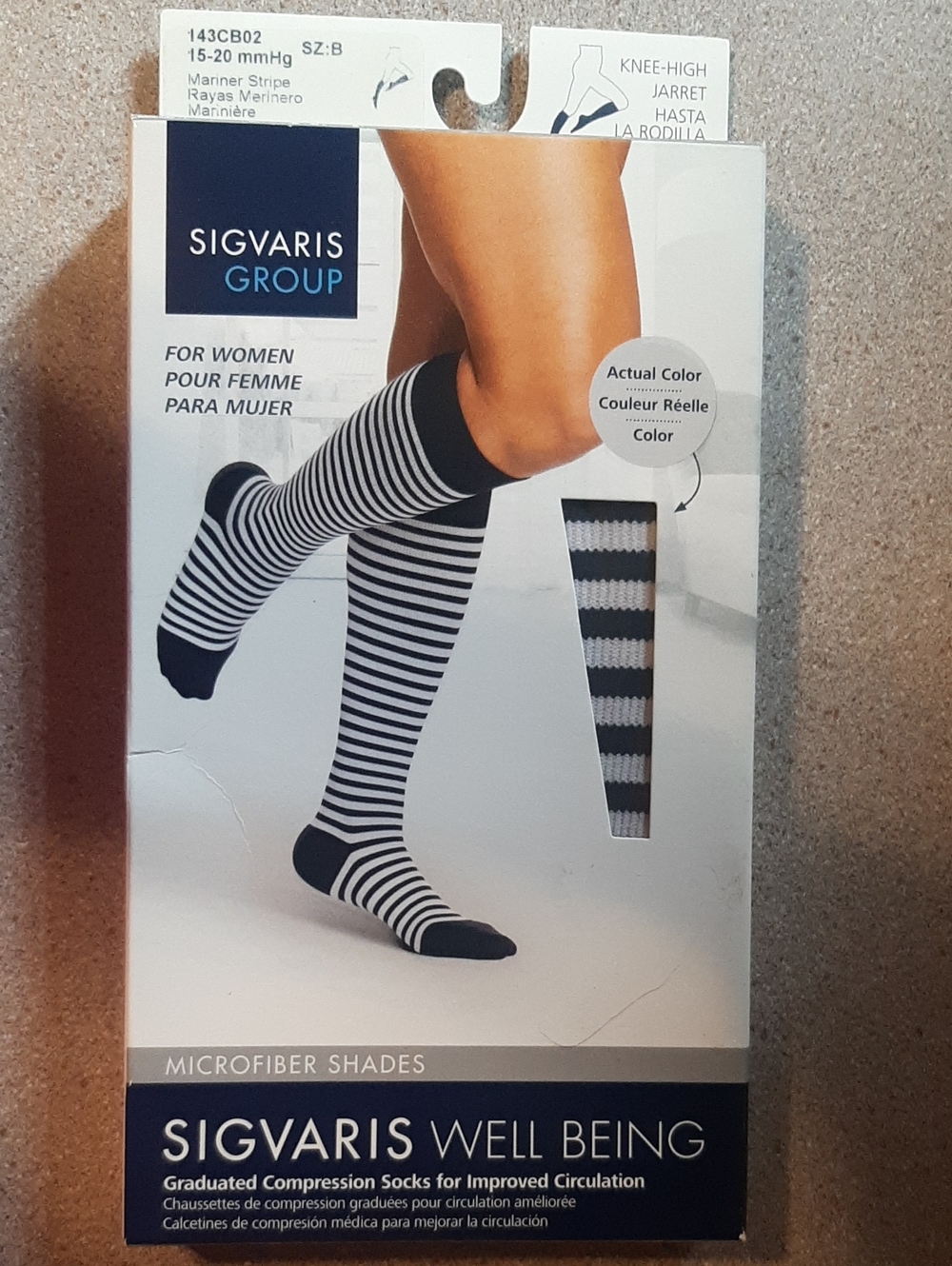 Sigvaris Well Being Knee-High Compression Socks Mariner Stripe Size B